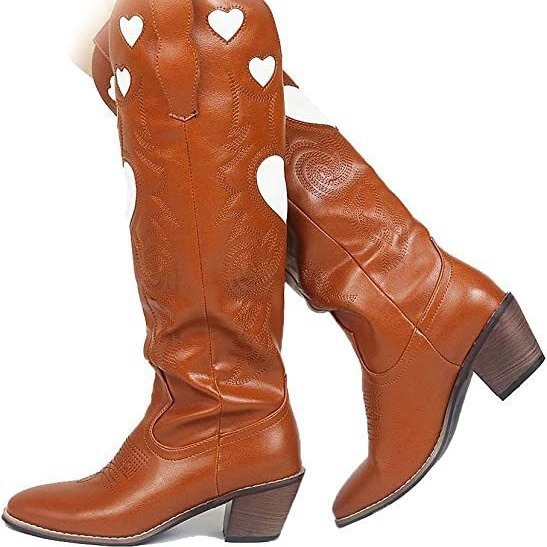 Women'S Fashion Knee High Boots - Fashion Love Heart Chunky Heel Women's
