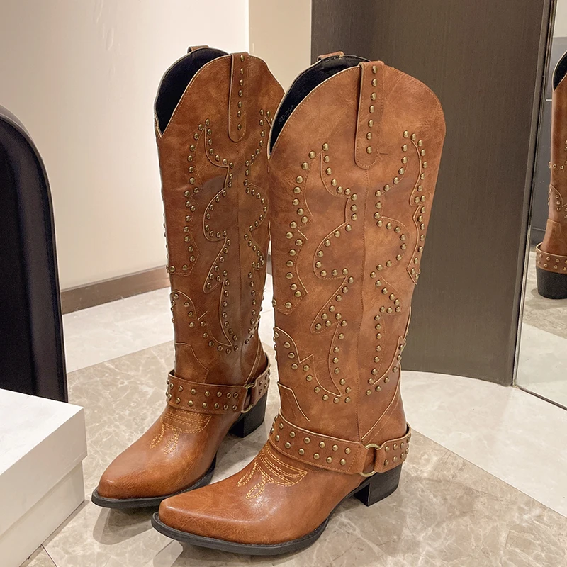 Autumn Winter Belt Buckle Rive - Women'S Fashion Knee High Boots avis et prix