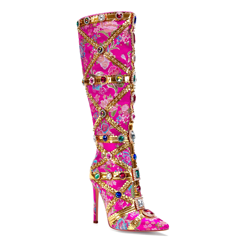 Multicolor Gemstone Gold Trim  - Women'S Fashion Knee High Boots avis et prix