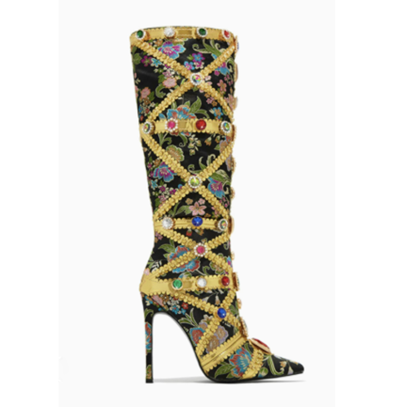 Multicolor Gemstone Gold Trim  - Women'S Fashion Knee High Boots avis et prix